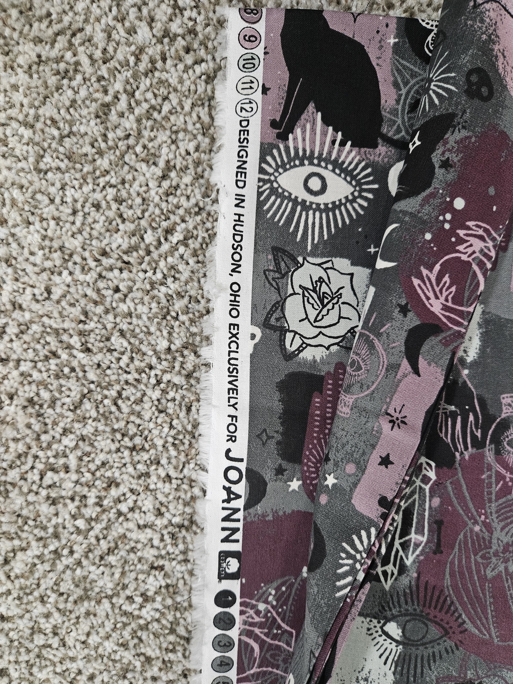 Mystic Gothic Print Fabric Panel in Mauve, Gray & Black, 3 Yards - Picture 3 of 3